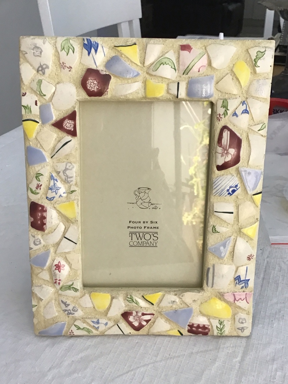 Two's Company Mosaic Ceramic Photo Frame in Cream with Yellow & blue colors #247